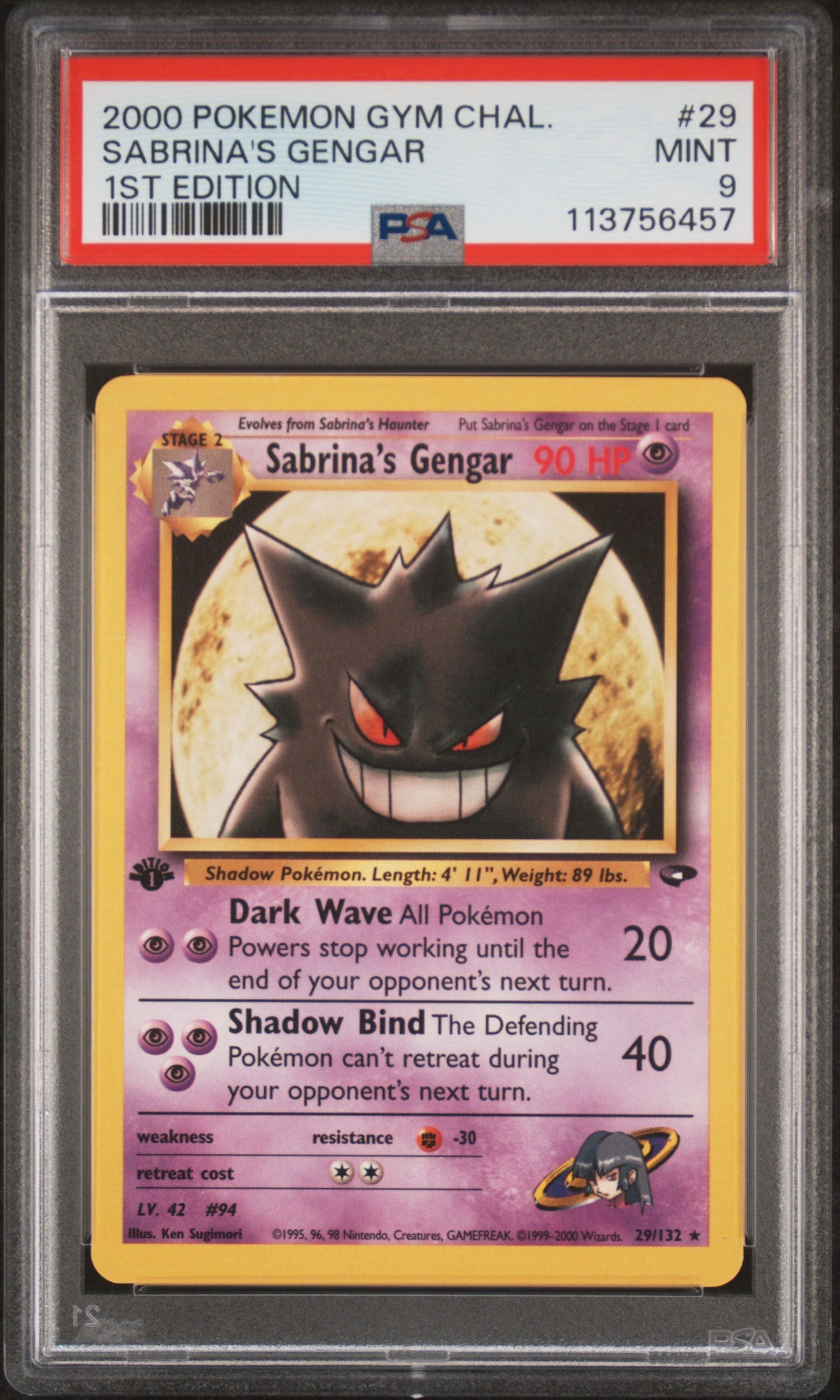 2000 Pokemon Gym Challenge 1st Edition Sabrina's Gengar #29 PSA 9