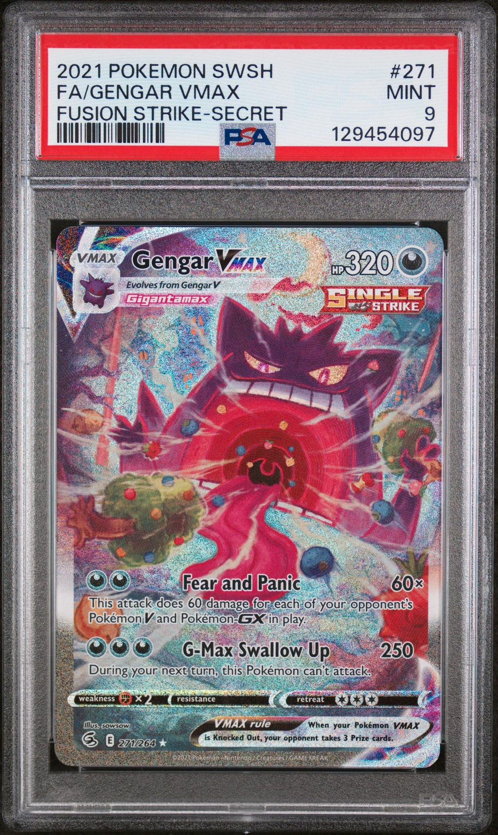 2021 Pokemon Sword and Shield Fusion Strike Secret Rare Gengar Vmax #271 PSA 9