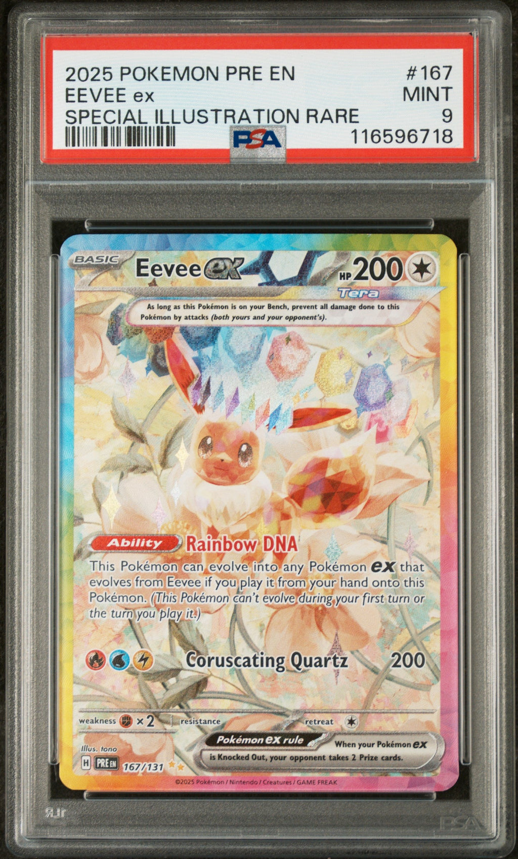 2025 Pokemon Scarlet and Violet Prismatic Evolutions Special Illustration Rare Eevee Ex #167 PSA 9