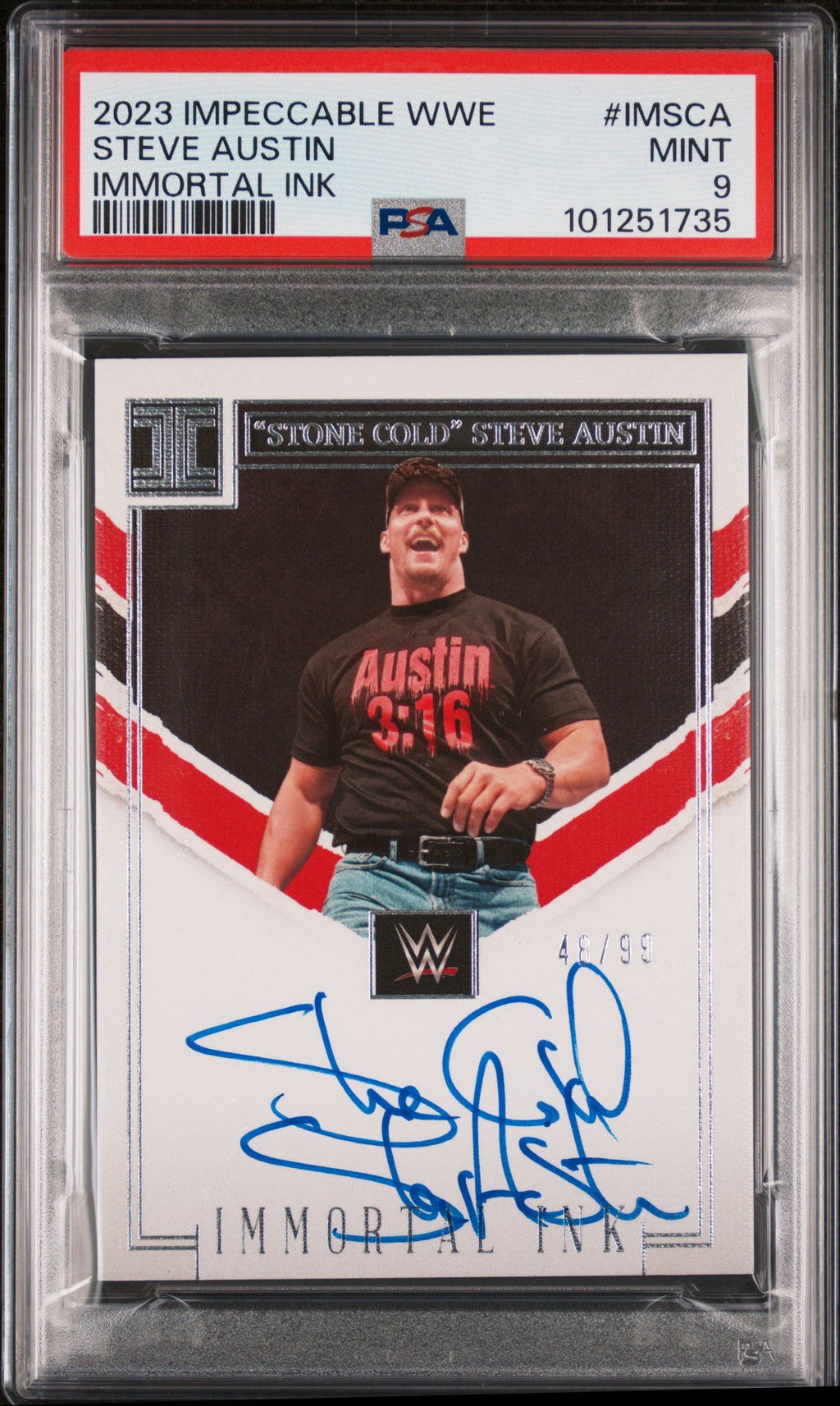 2023 Panini Impeccable WWE Immortal Ink Stone Cold Steve Austin #IMSCA /99 PSA 9