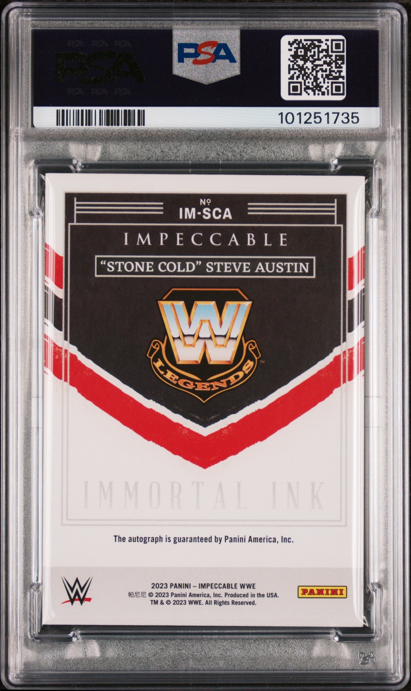 2023 Panini Impeccable WWE Immortal Ink Stone Cold Steve Austin #IMSCA /99 PSA 9