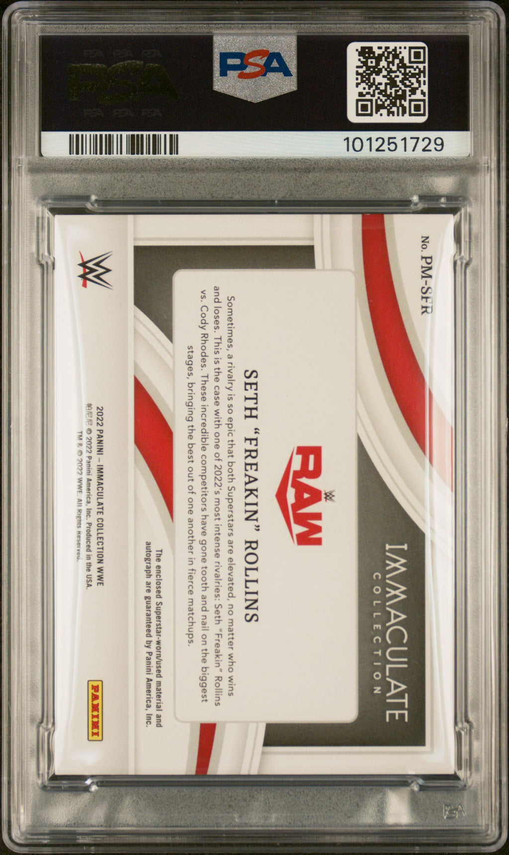 2022 Panini Immaculate Collection WWE Premium Memorabilia Autographs Seth Freakin Rollins #PMSFR /49 PSA 10