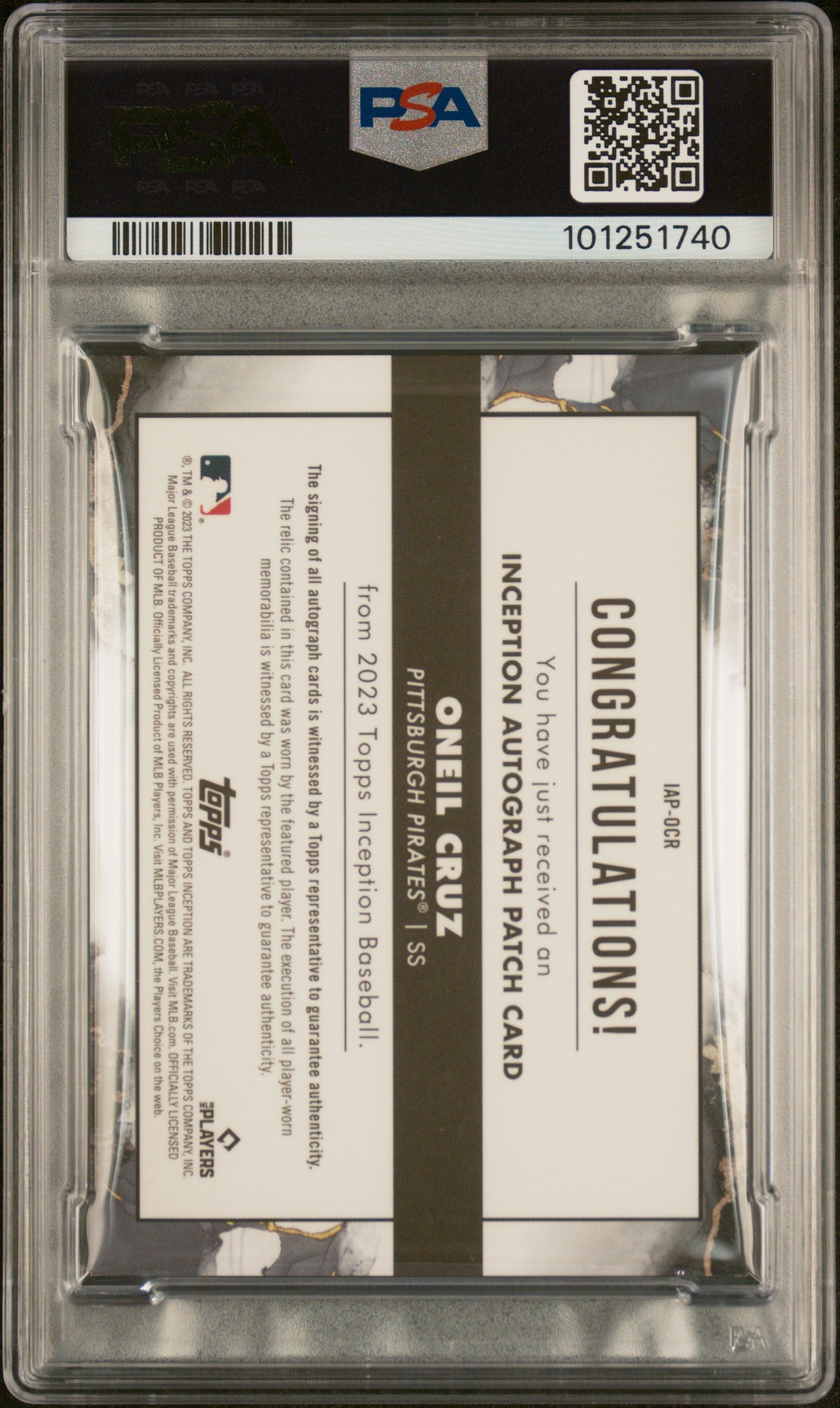2023 Topps Inception Inception Autograph Patch Green Oneil Cruz #IAPOCR /99 PSA 9