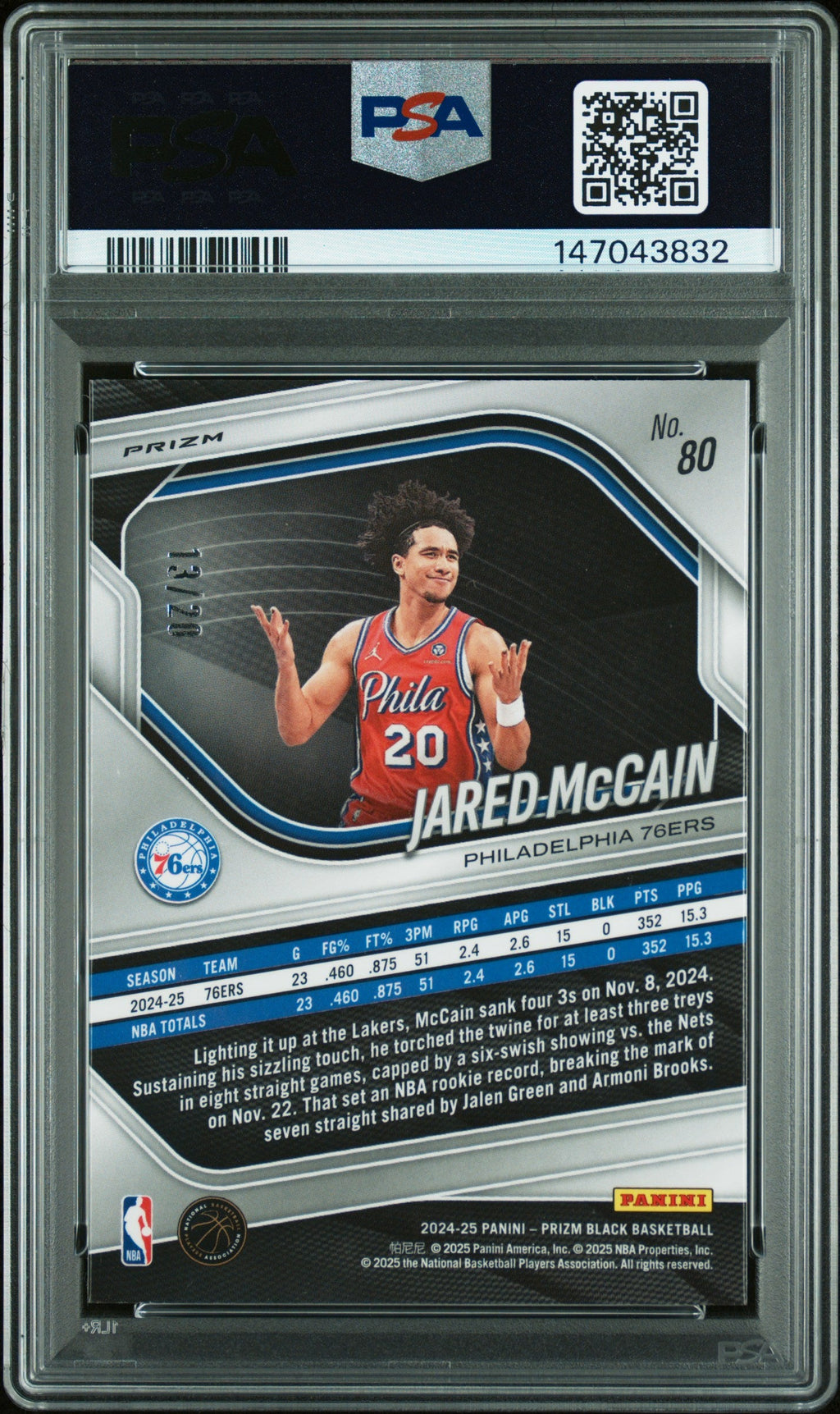 2024 Panini Prizm Black Cherry Blossom Jared Mccain #80 /20 PSA 10