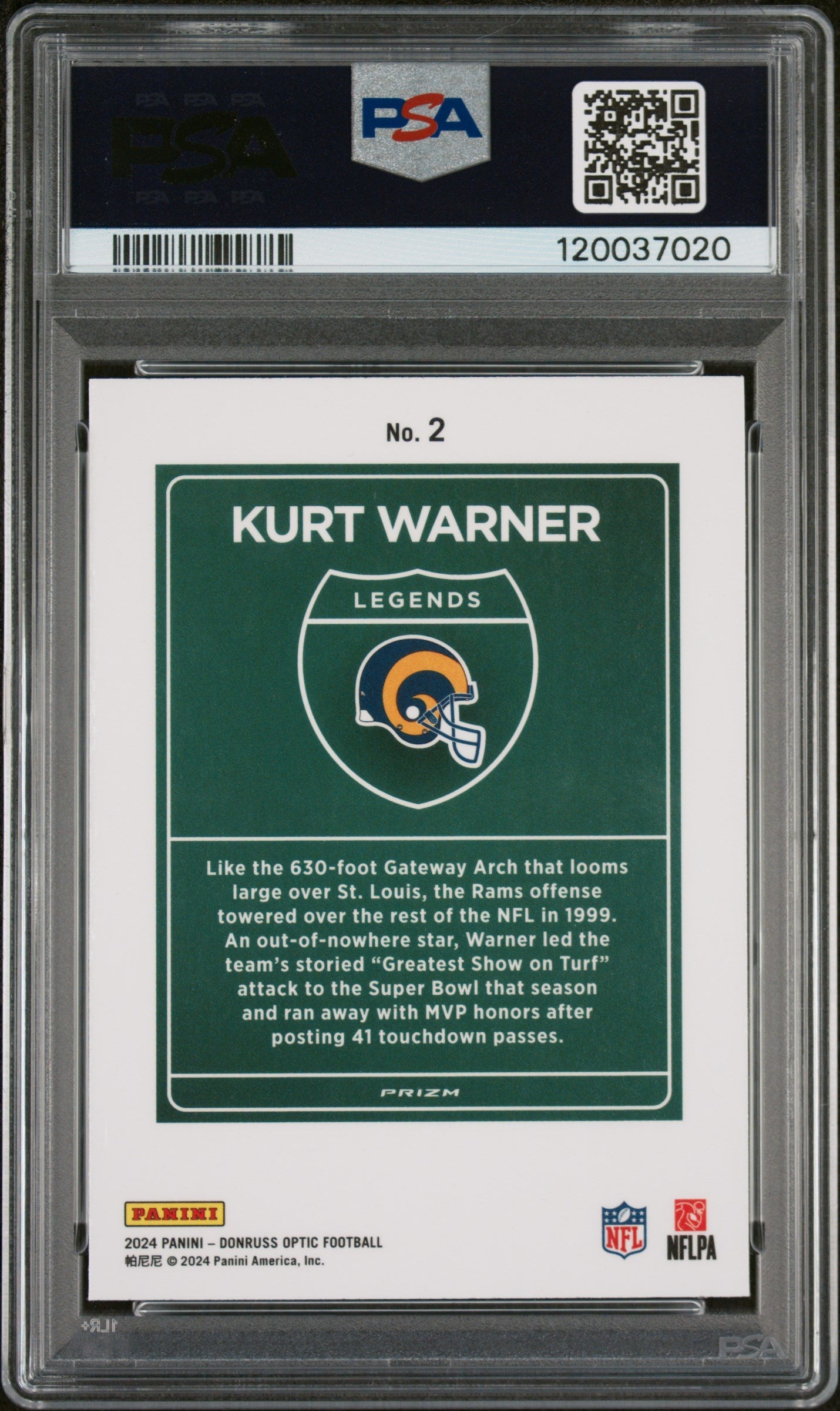 2024 Donruss Optic Downtown Legend Kurt Warner #2 PSA 10