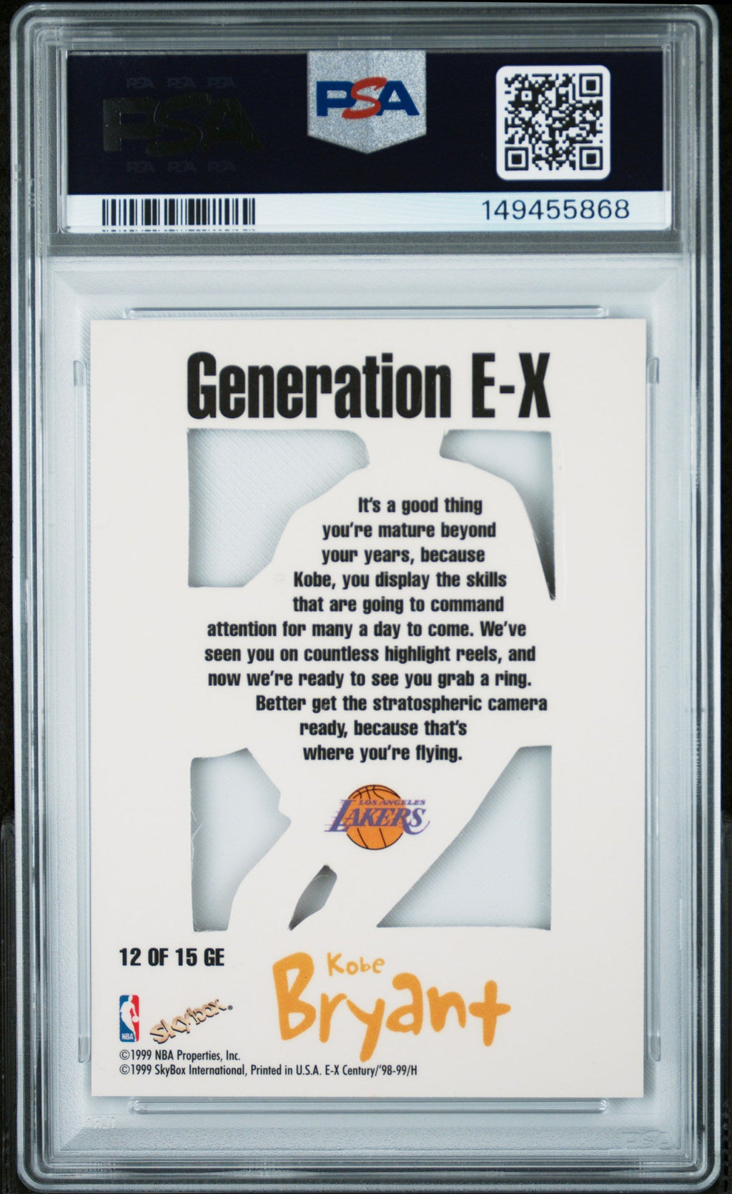 1998 Skybox E-X Century Generation E-X Kobe Bryant #12 /12 PSA 5