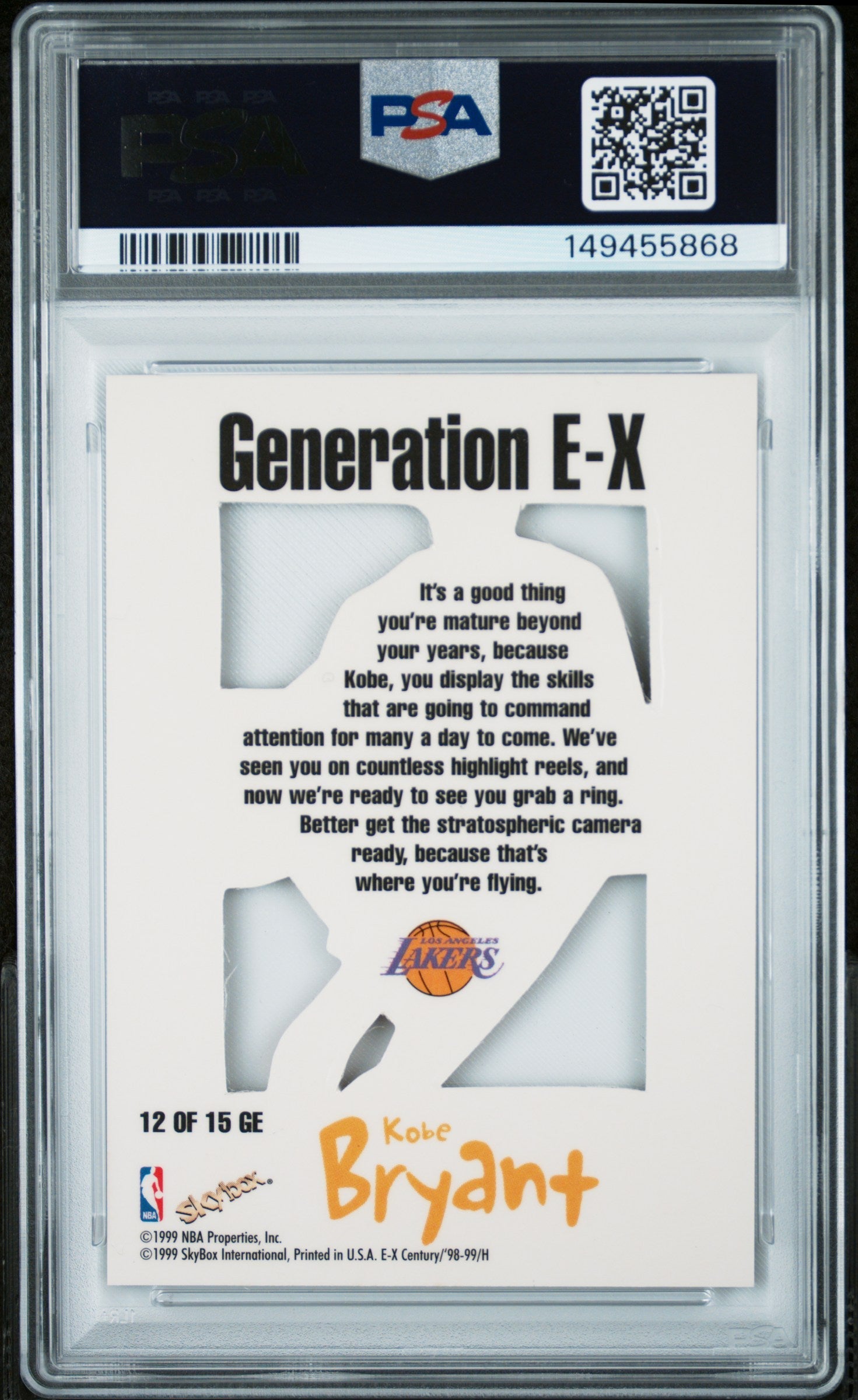 1998 Skybox E-X Century Generation E-X Kobe Bryant #12 /12 PSA 5
