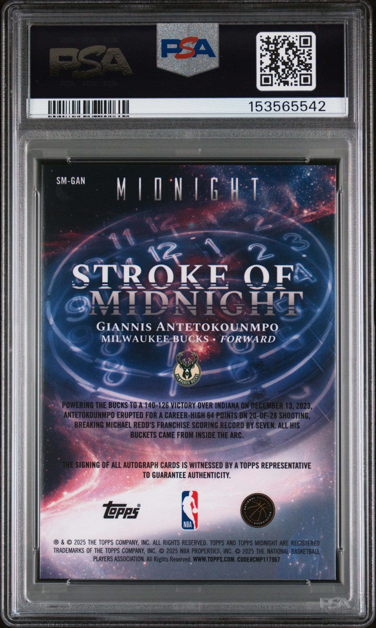 2025 Topps Midnight Stroke of Midnight Autographs Summer Solstice Giannis Antetokounmpo #SM-GAN /50 PSA 9