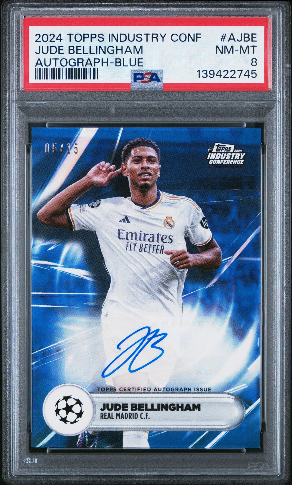 2024 Topps Industry Conference Autographs Blue Jude Bellingham #AJBE /15 PSA 8