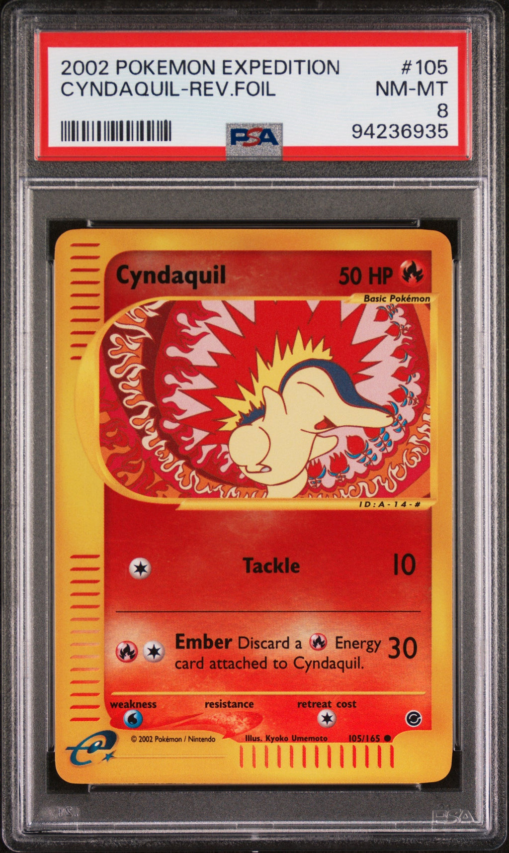 2002 Pokemon Expedition Reverse Holo Cyndaquil #105 PSA 8