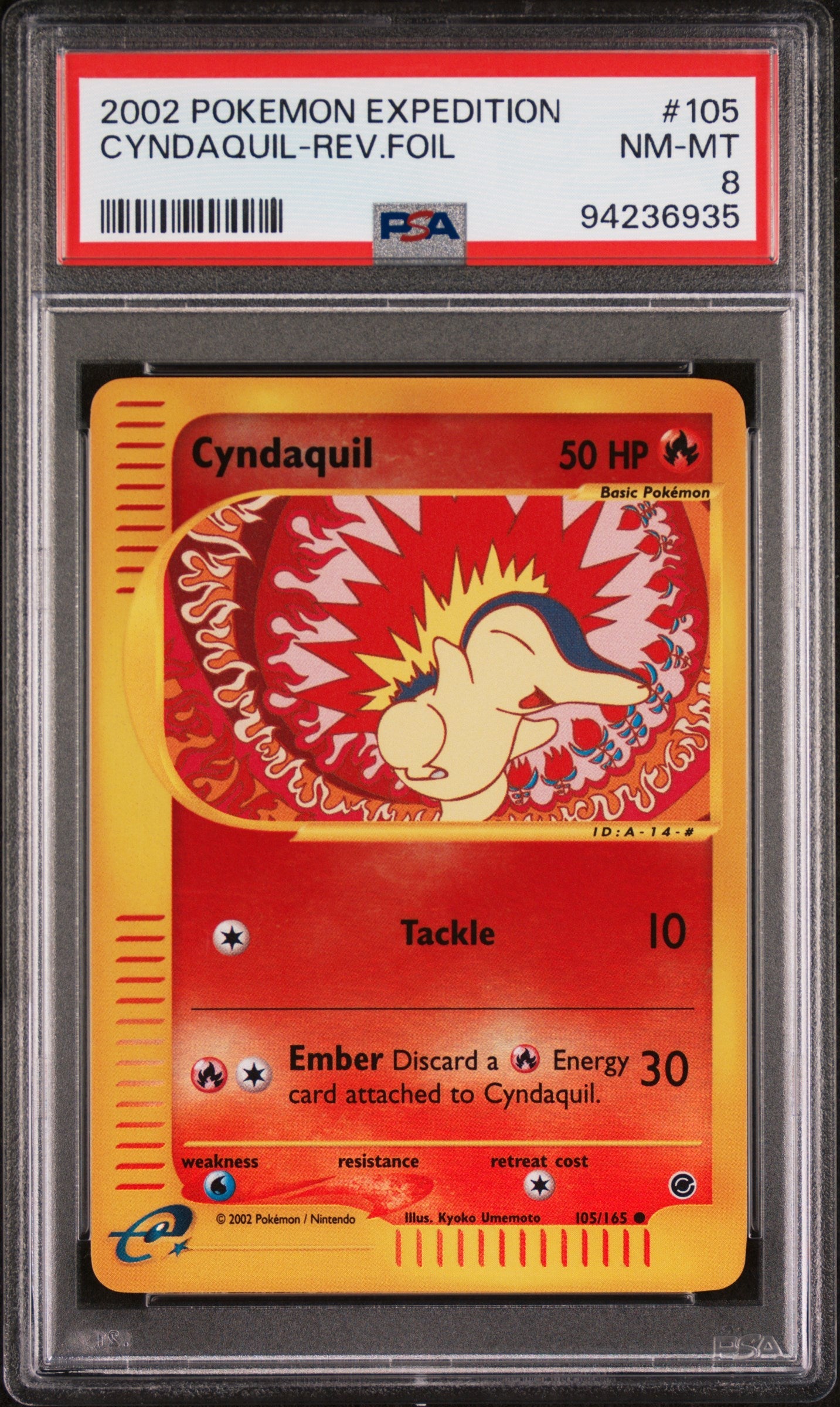 2002 Pokemon Expedition Reverse Holo Cyndaquil #105 PSA 8