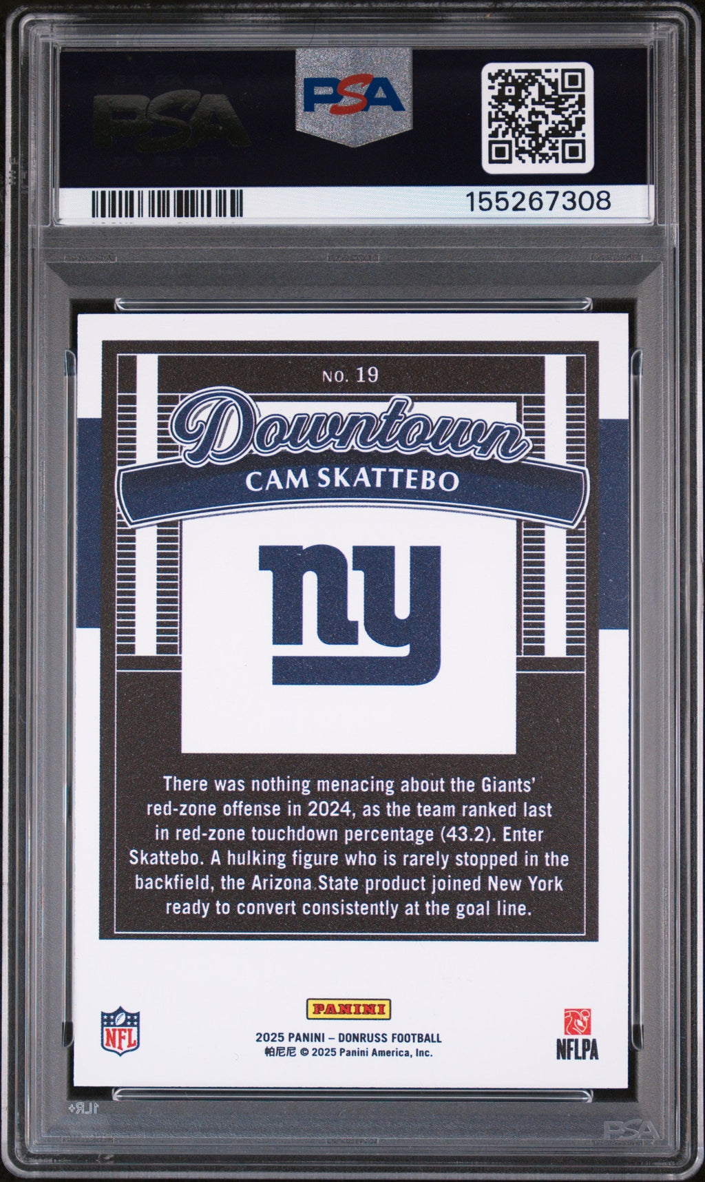 2025 Panini Donruss Downtown Horizontal Cam Skattebo #19 PSA 9