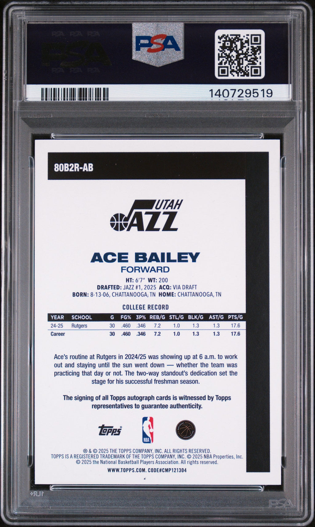 2025 Topps 1980-81 Topps Basketball Rookie Autographs Ace Bailey #80B2R-AB PSA 9