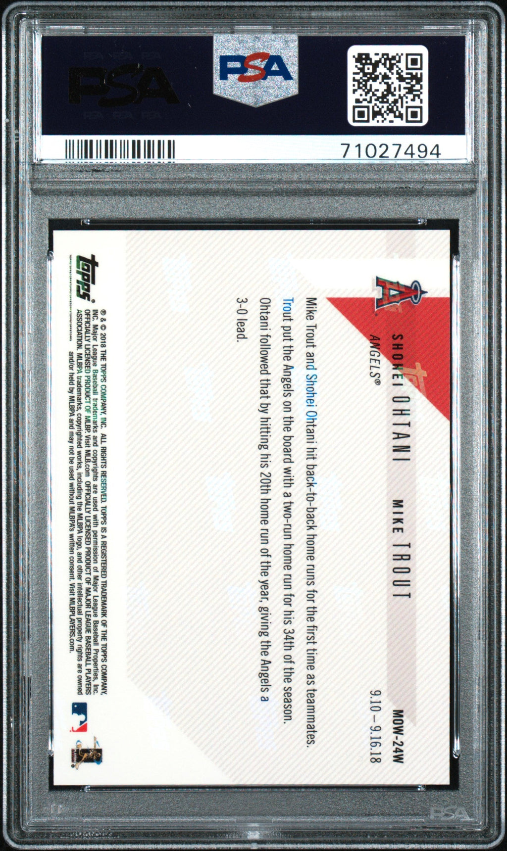 2018 Topps Now Moment of the Week Gold Winner Shohei Ohtani #MOW24W /733 PSA 10