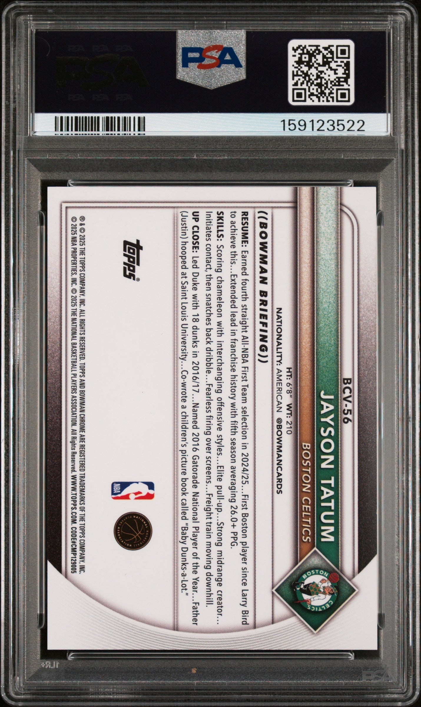 2025 Bowman Chrome-Black Geometric Jayson Tatum #BCV-56 /10 PSA 10