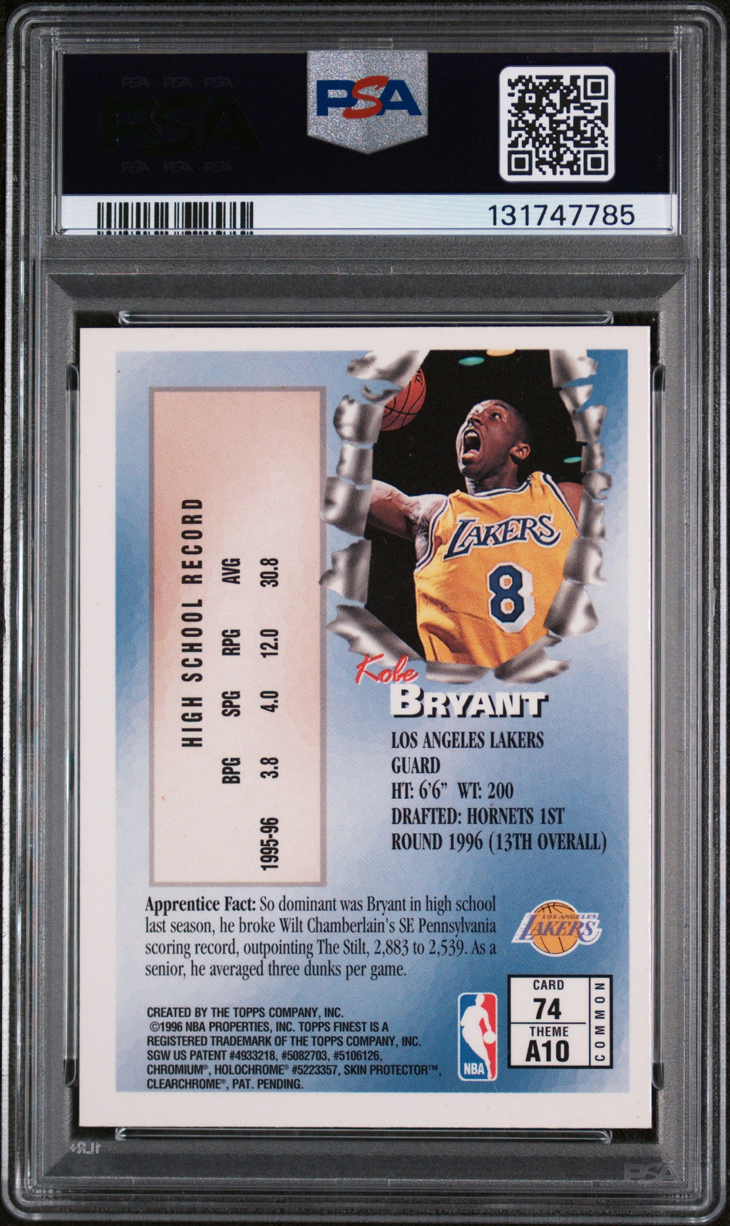 1996 Finest With Coating Kobe Bryant #74 PSA 8