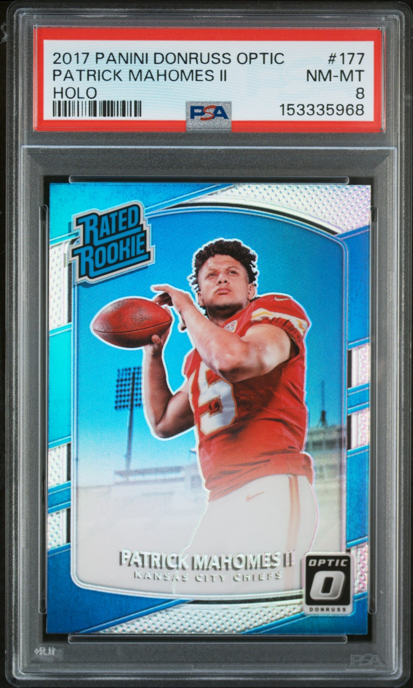 2017 Donruss Optic Rated Rookie Holo Patrick Mahomes II #177 PSA 8