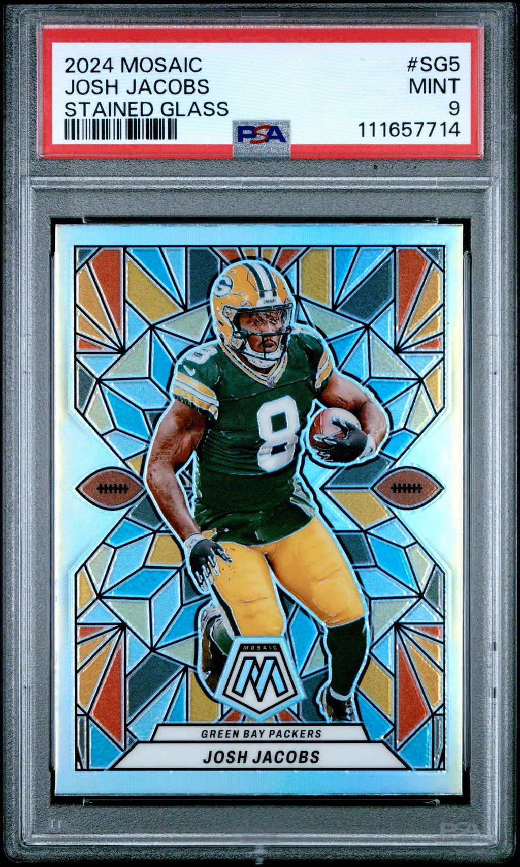 2024 Panini Mosaic Stained Glass Josh Jacobs #SG5 PSA 9