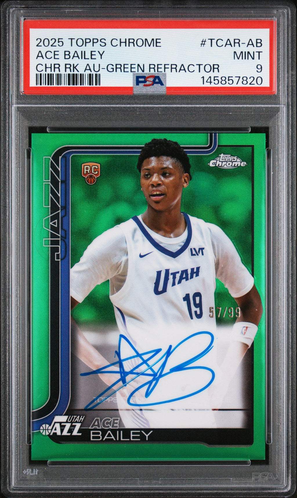 2025 Topps Chrome Rookie Autograph Green Refractor Ace Bailey #TCAR-AB /99 PSA 9