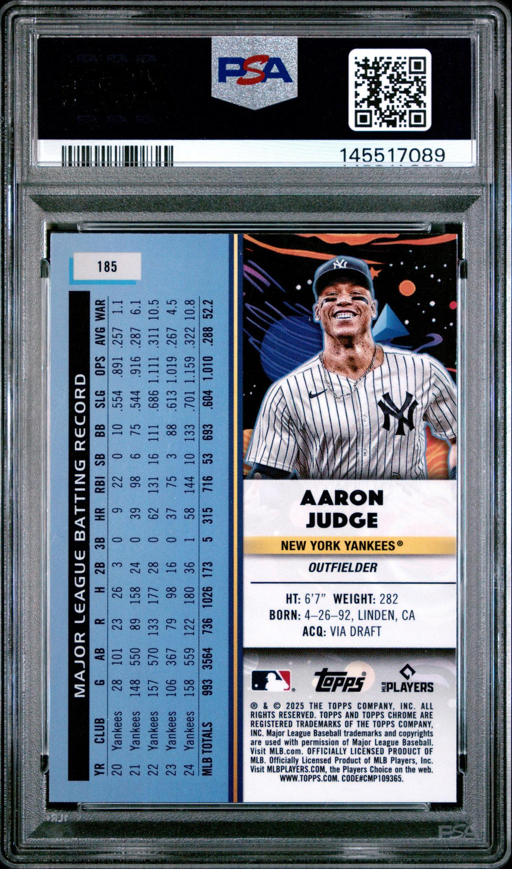 2025 Topps Cosmic Chrome Nucleus Aaron Judge #185 PSA 10