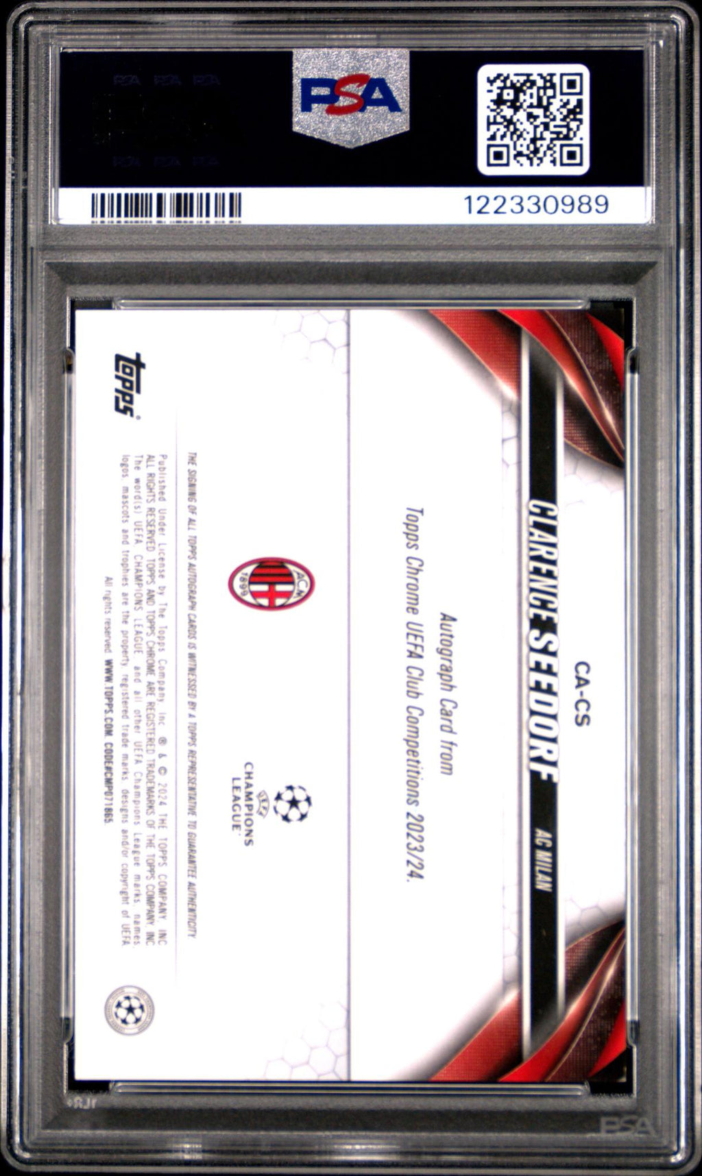 2023 Topps Chrome UEFA Club Competitions Chrome Autographs Aqua Refractor Clarence Seedorf #CS /199 PSA 9