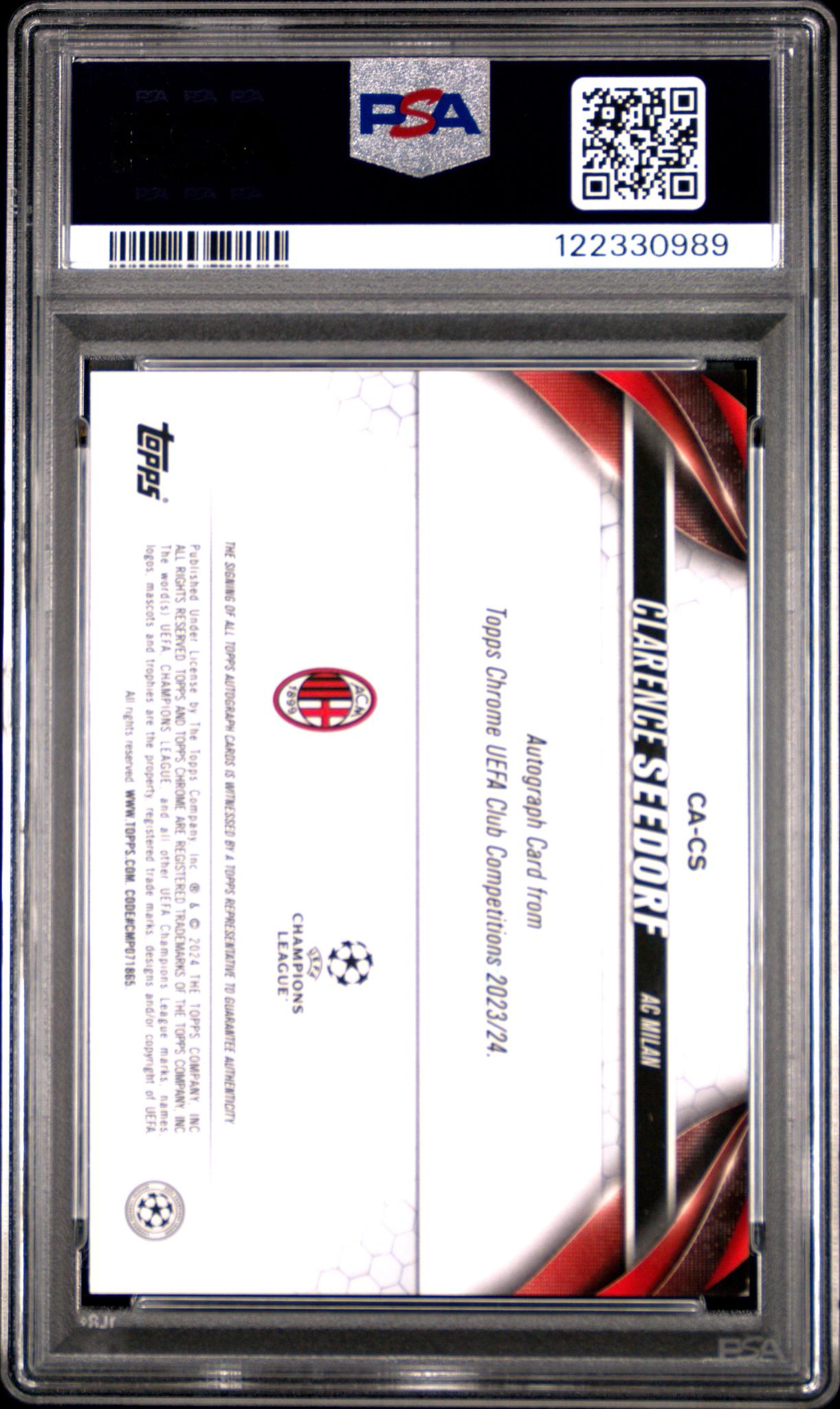 2023 Topps Chrome UEFA Club Competitions Chrome Autographs Aqua Refractor Clarence Seedorf #CS /199 PSA 9