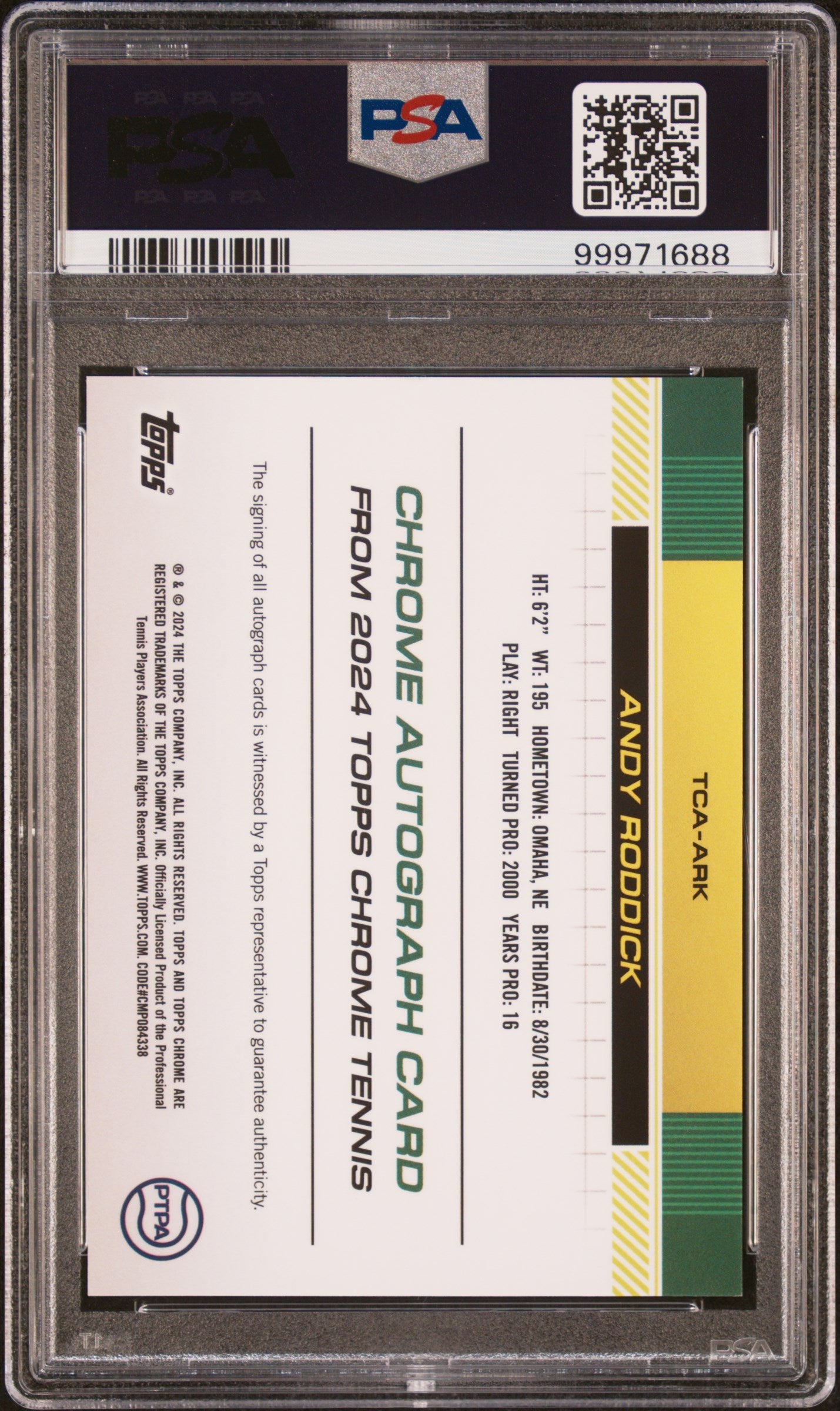 2024 Topps Chrome Sapphire Tennis Autographs Autograph-Orange Andy Roddick #ARK /25 PSA 9