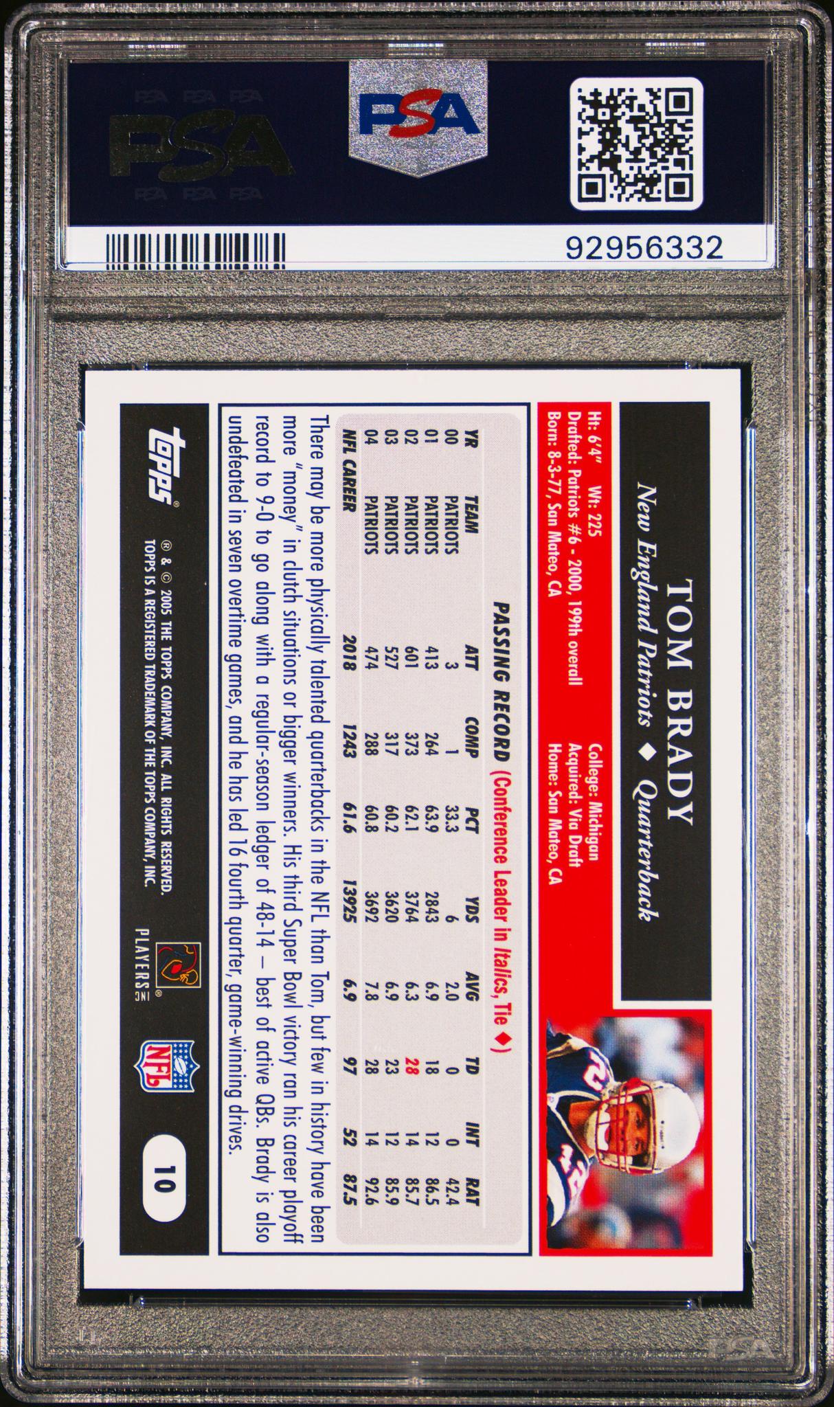 2005 Topps Tom Brady #10 PSA 10