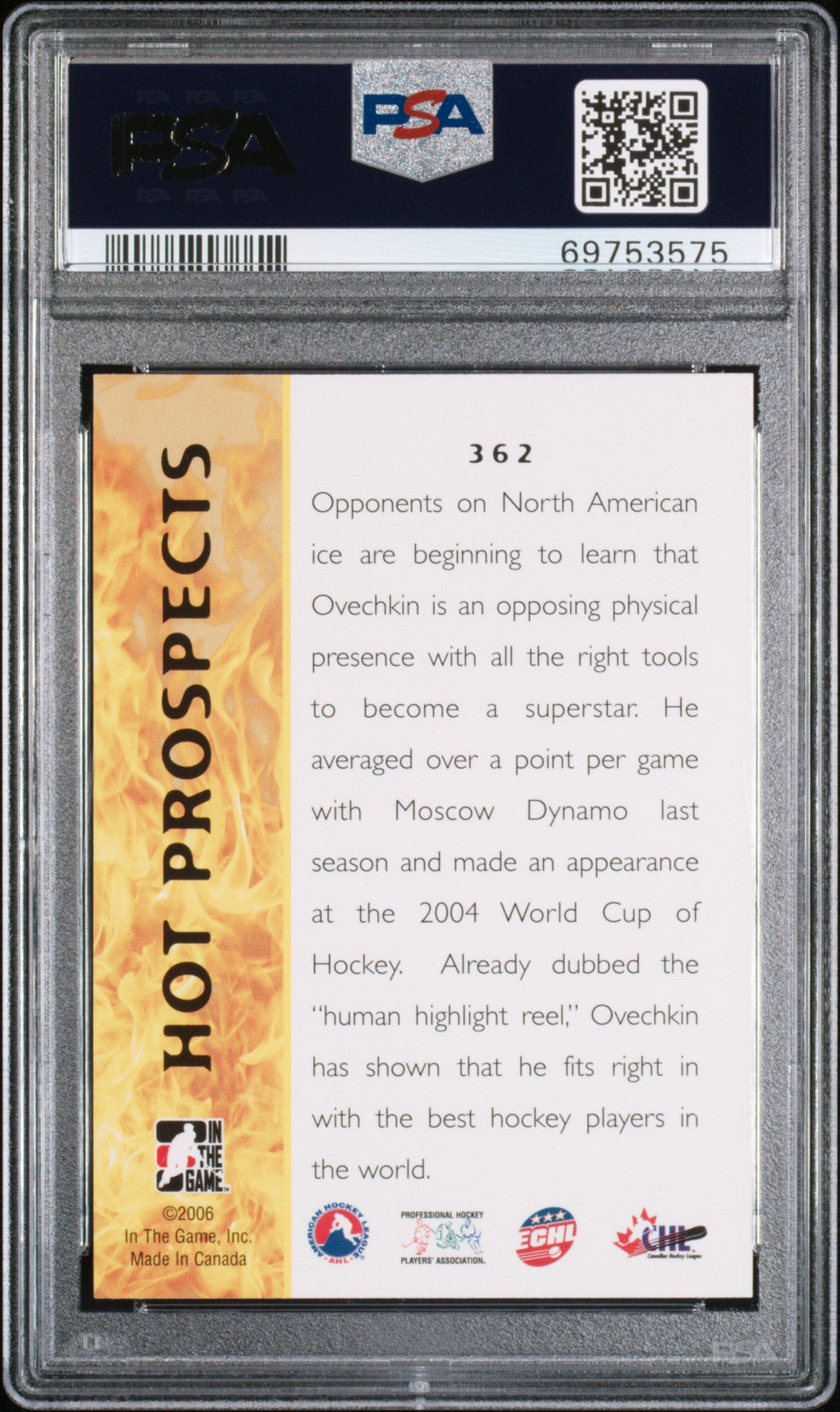 2005 In the Game Heroes and Prospects Hot Propects Alex Ovechkin #362 PSA 10