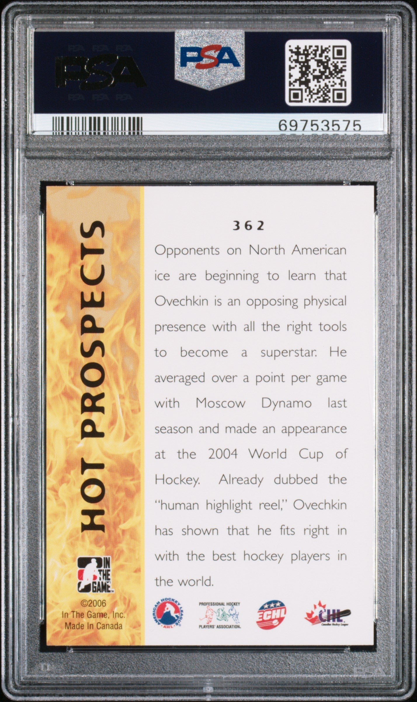2005 In the Game Heroes and Prospects Hot Propects Alex Ovechkin #362 PSA 10
