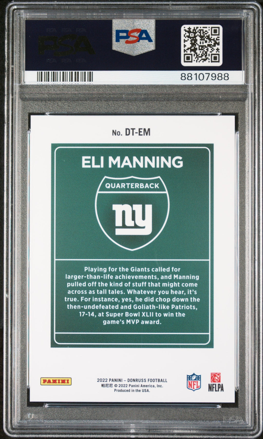 2022 Donruss Downtown Eli Manning #11 PSA 10