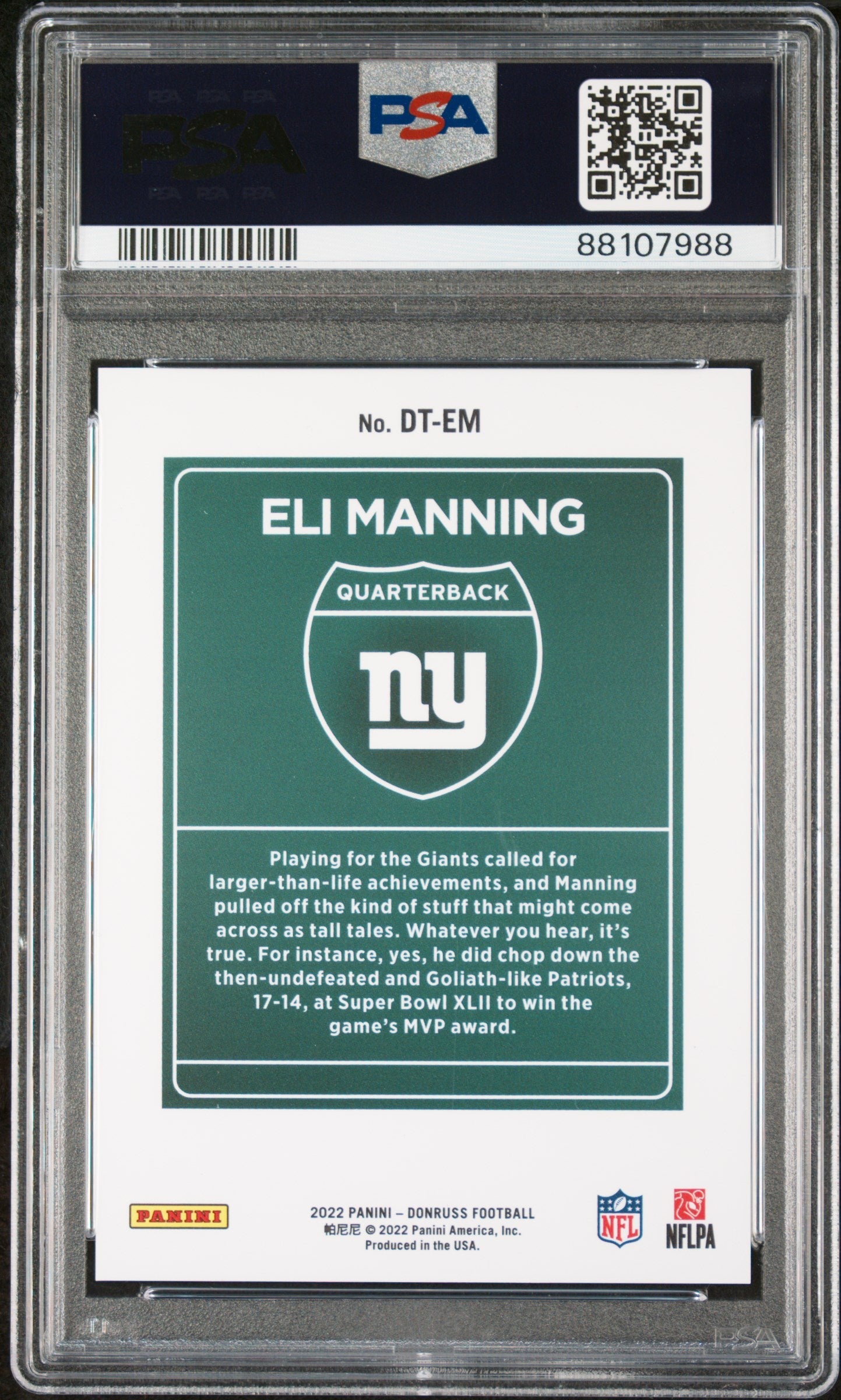 2022 Donruss Downtown Eli Manning #11 PSA 10