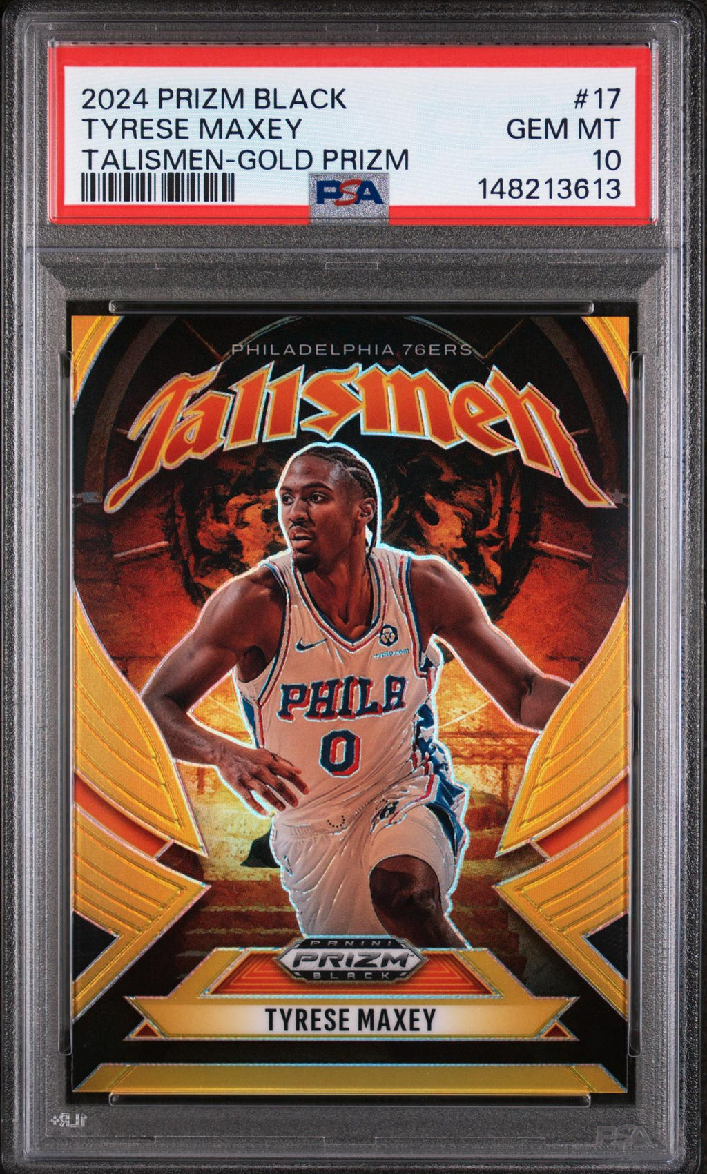 2024 Panini Prizm Black Talismen Gold Prizm Tyrese Maxey #17 /10 PSA 10