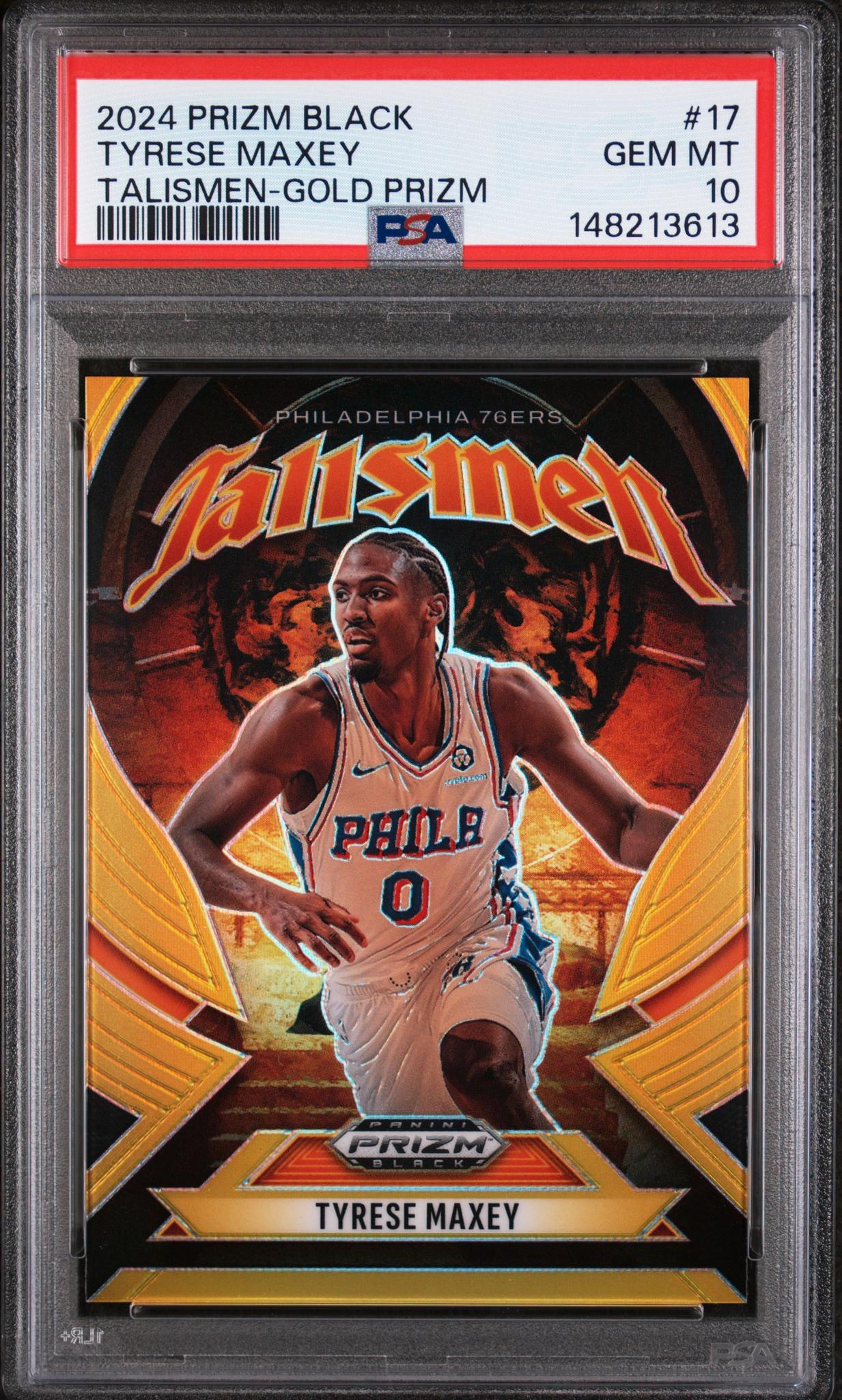 2024 Panini Prizm Black Talismen Gold Prizm Tyrese Maxey #17 /10 PSA 10
