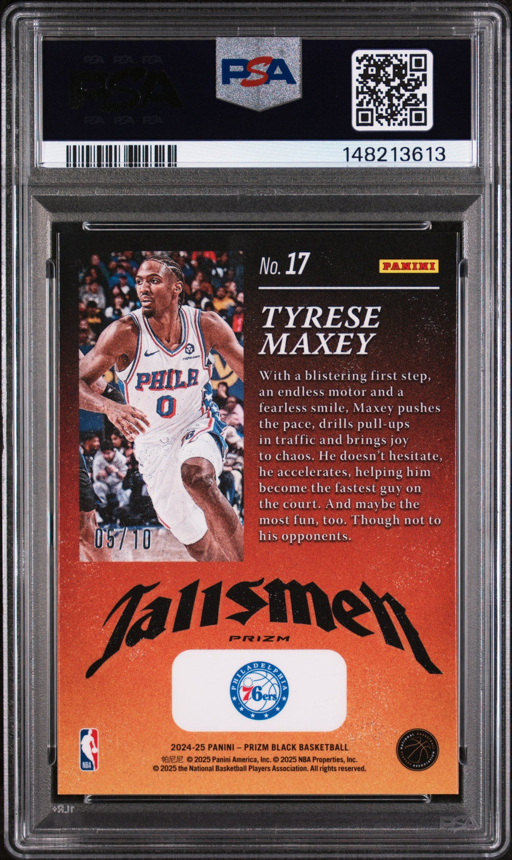 2024 Panini Prizm Black Talismen Gold Prizm Tyrese Maxey #17 /10 PSA 10
