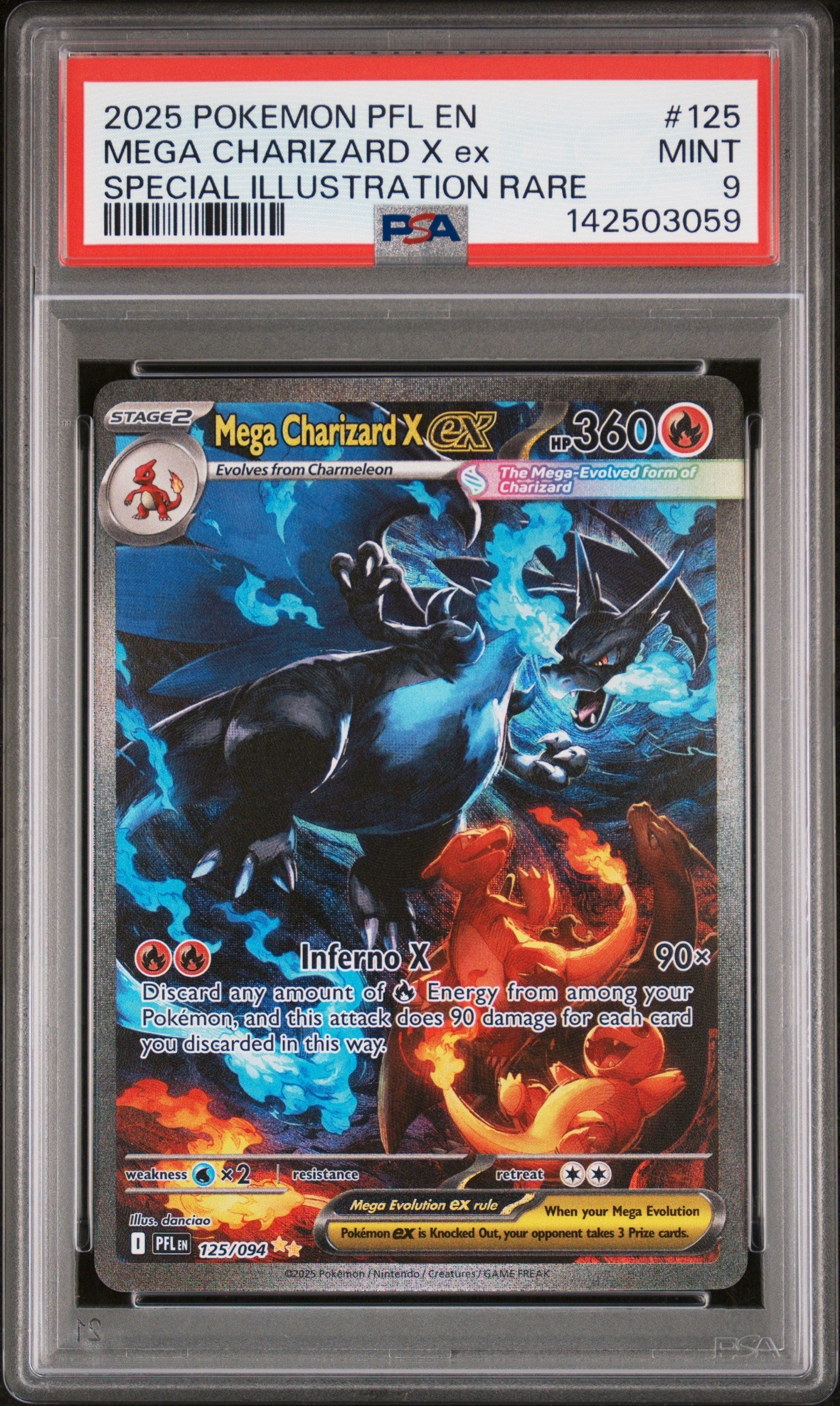 PSA 9 2025 POKEMON PFL EN-PHANTASMAL FLAMES #125 MEGA CHARIZARD X ex SPECIAL ILLUSTRATION RARE