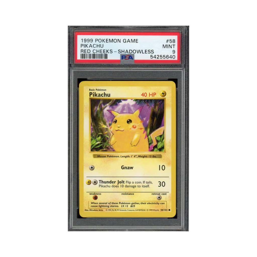 1999 Pokemon Shadowless Red Cheeks Pikachu #58 PSA 9