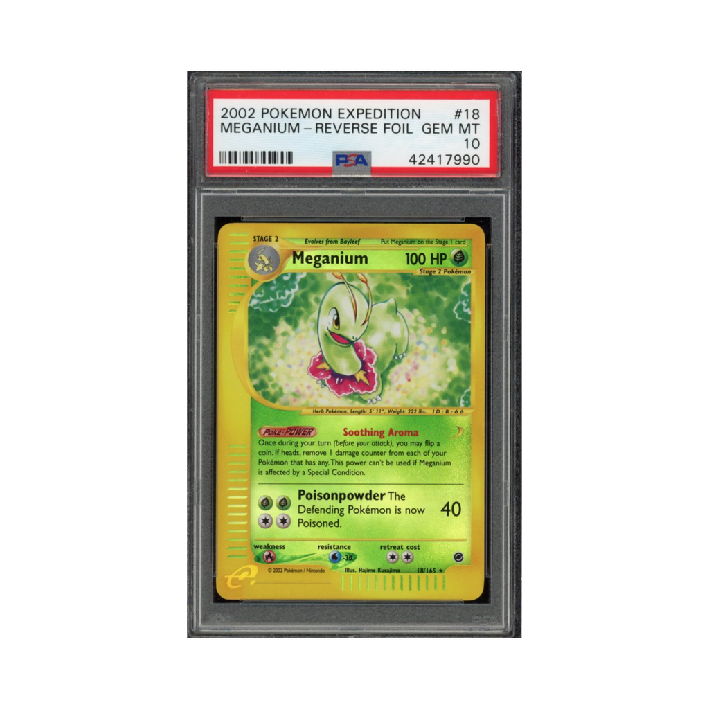 2002 Pokemon Expedition Reverse Holo Meganium #18 PSA 10