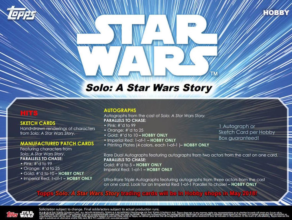 2018 Topps Star Wars Solo: A Star Wars Story Hobby Box