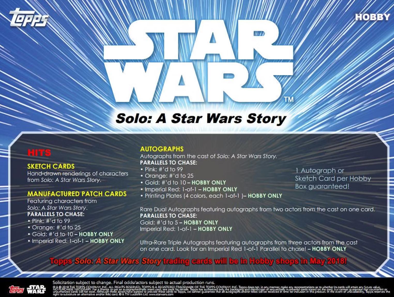 2018 Topps Star Wars Solo: A Star Wars Story Hobby Box