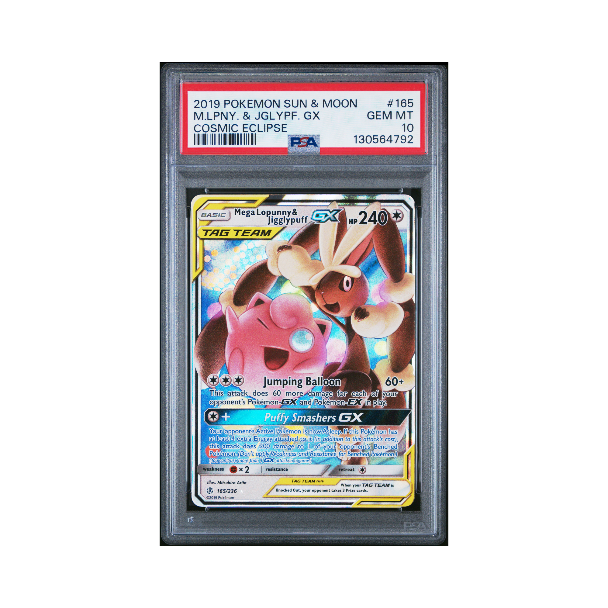 2019 Pokemon Sun & Moon Cosmic Eclipse Mega Lopunny & Jigglypuff GX #165 PSA 10