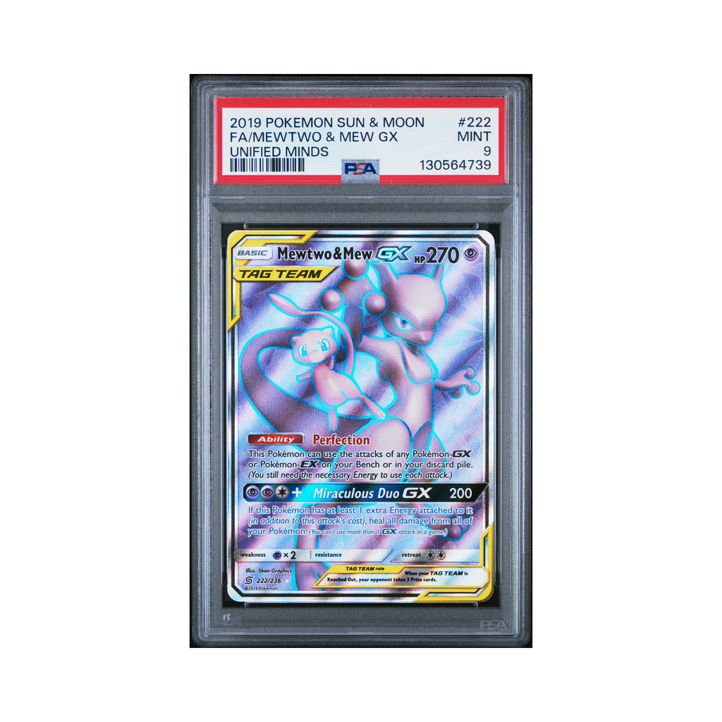 2019 Pokemon Sun & Moon Unified Minds Mewtwo & Mew GX #222 PSA 9