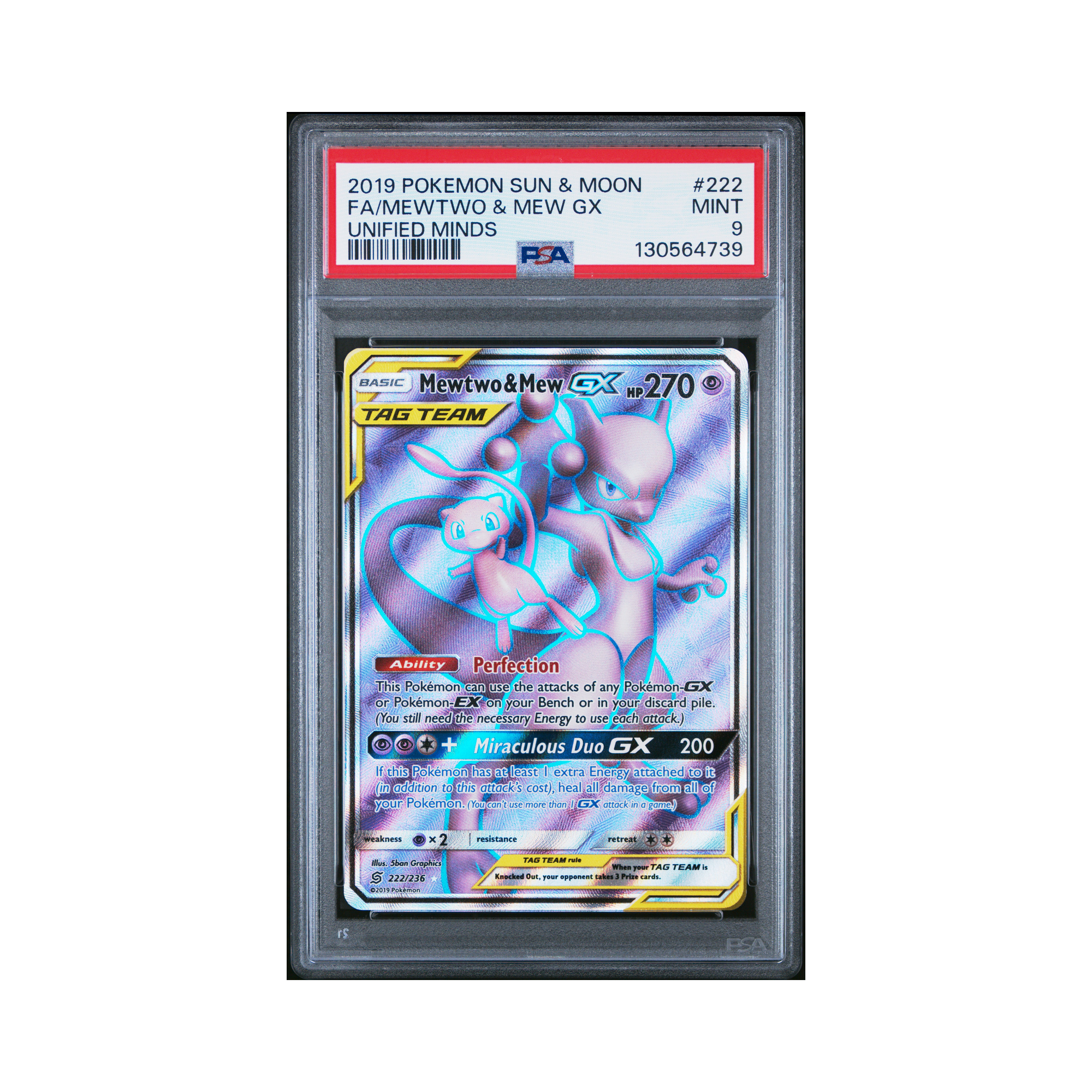 2019 Pokemon Sun & Moon Unified Minds Mewtwo & Mew GX #222 PSA 9