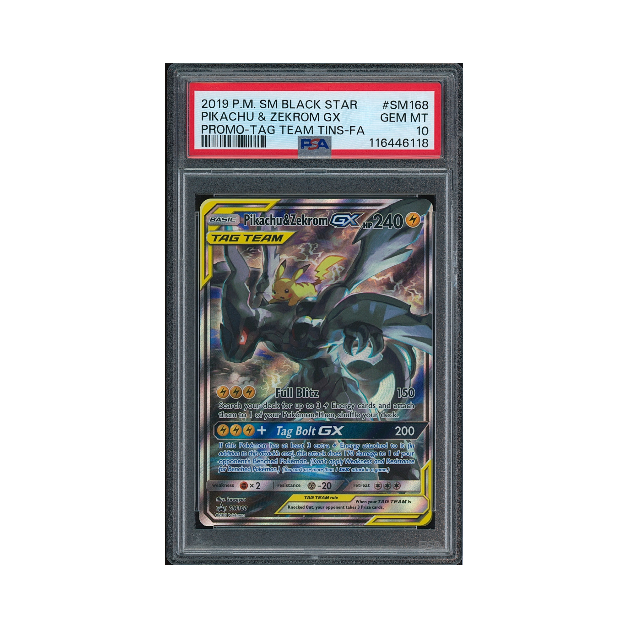2019 Pokemon SM Black Star Promo Pikachu & Zekrom GX #SM168 PSA 10