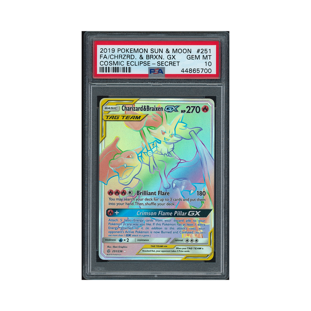 2019 Pokemon Sun & Moon Cosmic Eclipse Charizard & Braixen GX #251 PSA 10