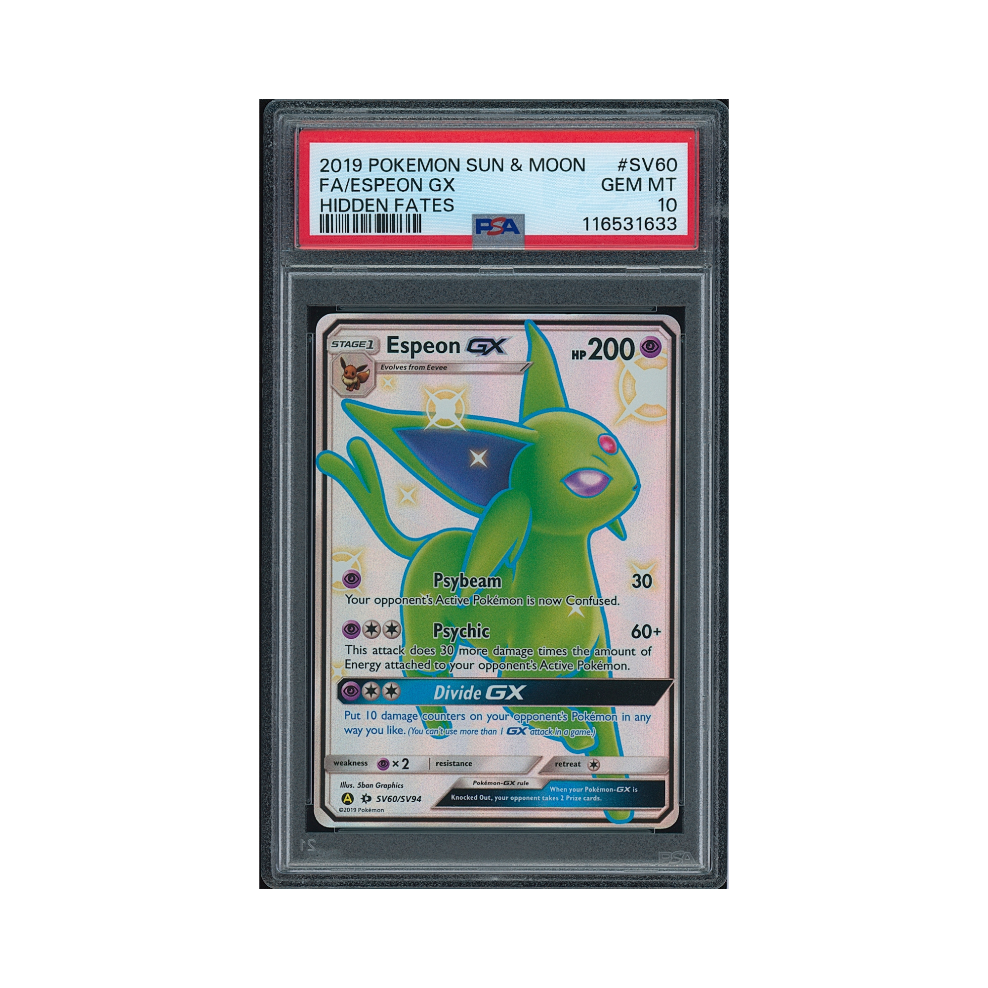 2019 Pokemon Sun & Moon Hidden Fates Espeon GX #SV60 PSA 10