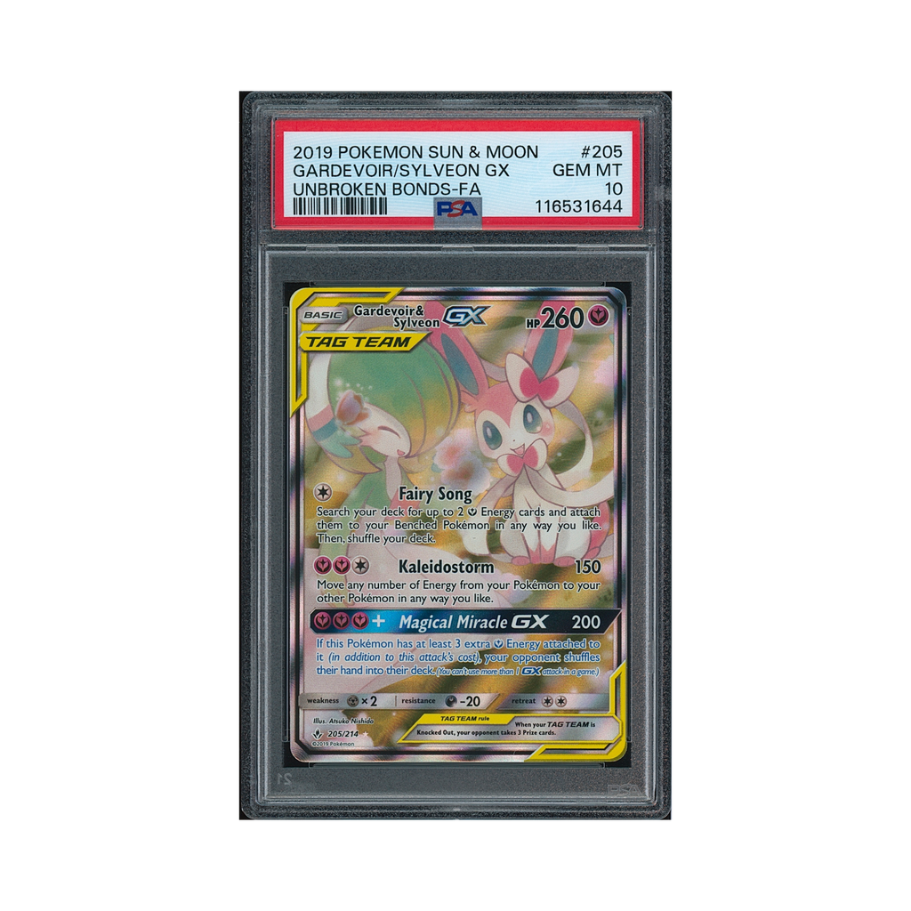 2019 Pokemon Sun & Moon Unbroken Bonds Gardevoir & Sylveon GX #205 PSA 10