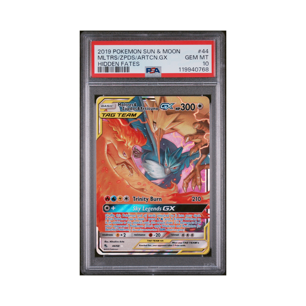 2019 Pokemon SM Hidden Fates Moltres & Zapdos & Articuno BX #44 PSA 10