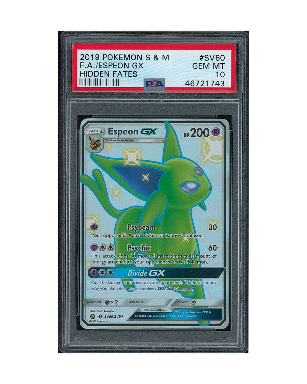 2019 Pokemon Sun & Moon Hidden Fates Espeon GX #SV60 PSA 10