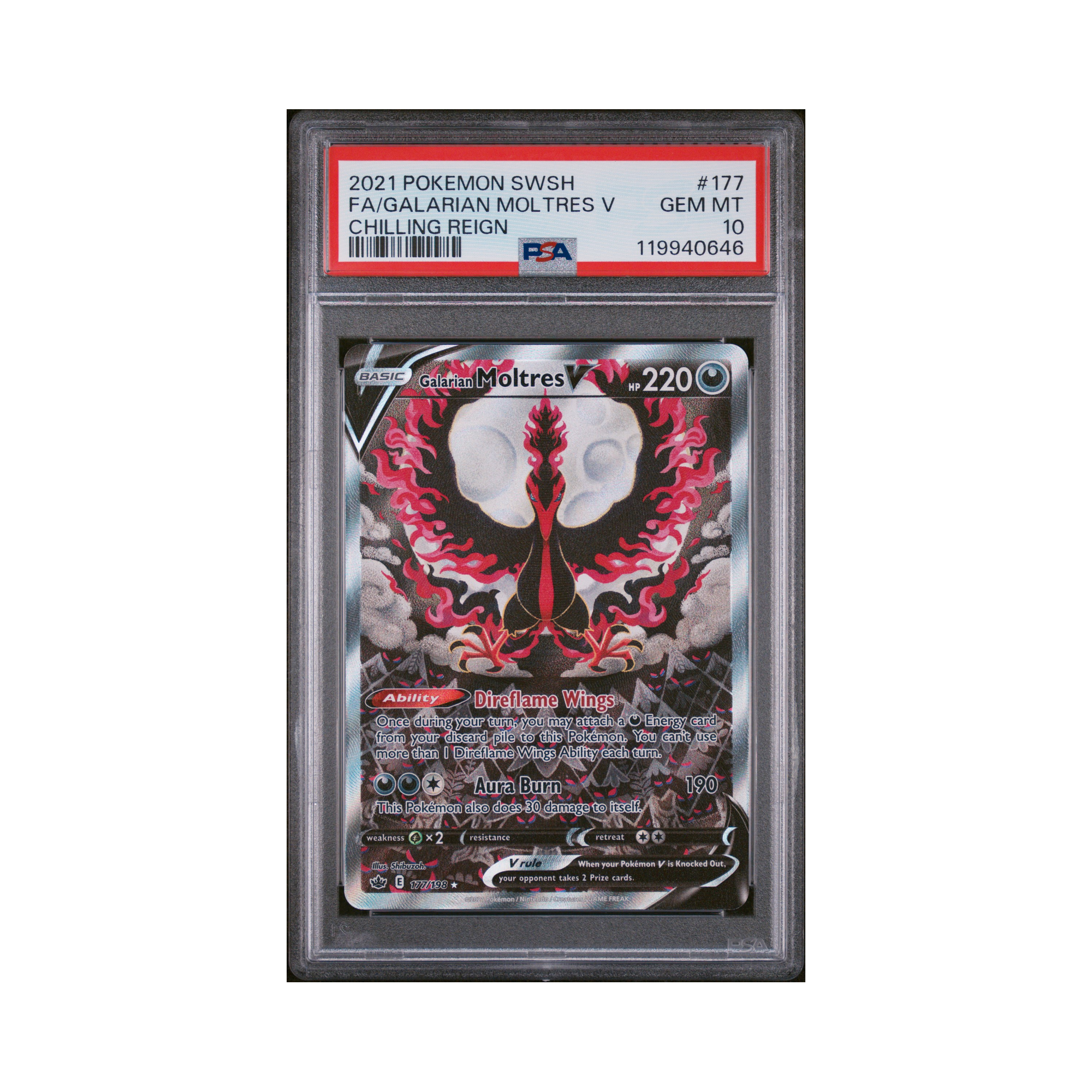2021 Pokemon Sword & Shield Chilling Reign Galarian Moltres V #177 PSA 10